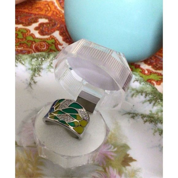 NEW Elegant Bohemian Style Ring Silver Plated Zircon Leaf Pattern Ring Size 8 🍃 - Picture 12 of 16